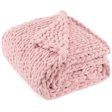 Imagem de LONG CREATE Cobertor de malha grossa 127 x 152 cm, 100% feito à mão com fio de chenille macio, cobertores de malha de 2 kg de espessura, mantas de crochê de nó de corda grande para sofá, cama,