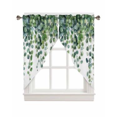 Imagem de Cortinas para janela, folhas de eucalipto, folhas de eucalipto verde sálvia para cozinha, par retrô de fazenda com bolso para varão, cortina de janela para quarto, sala de estar, banheiro, 91 cm x 91