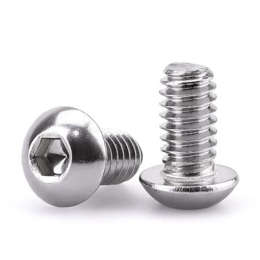Imagem de Parafusos com cabeça de botão de 1/4-20 x 3/8", 304 de aço inoxidável 18-8, Allen Hex Drive, acabamento brilhante, totalmente rosca de máquina, pacote com 50
