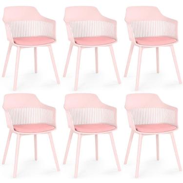 Imagem de Kit 6 Cadeiras De Jantar Estofada Marcela - Rosa