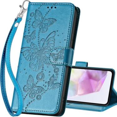 Imagem de SASYMALY Capa carteira para Samsung Galaxy A36 5G, capa flip com suporte para mulheres e homens, capa de telefone de couro PU adequada para Samsung Galaxy A56 5G [Azul-borboleta]