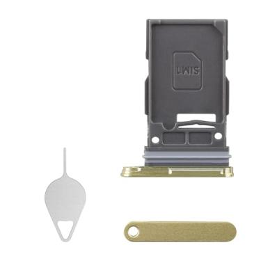 Imagem de BESJMYT Substituição da bandeja do cartão SIM para Samsung Galaxy S24 (versão SIM único) Adaptador de suporte de compartimento de bandeja de cartão amarelo âmbar com ejetor de agulha para S24 SM-S921U