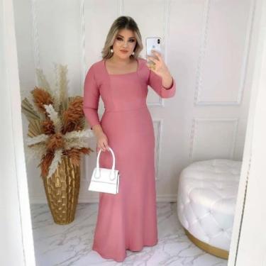 Imagem de Vestido Longo Manga 3/4 Moda Evangélica Feminina 2 - Miss Flower, Rosê