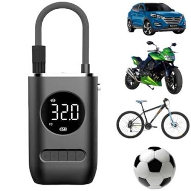 Imagem de Bomba de Ar Digital Mini Calibrador Compressor de Pneus Carro Moto Bike Com Lanterna Led Portátil