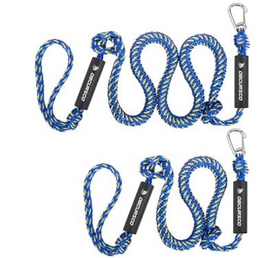 Imagem de Obcursco Linhas elásticas para barco, corda de ancoragem com clipes de aço inoxidável 316, acessórios para jet ski, PWC, SeaDoo, Yamaha WaveRunner, Marine, caiaque, pontão, conjuntos de dois (1,2 m e 1,8 m) (amarelo/azul)