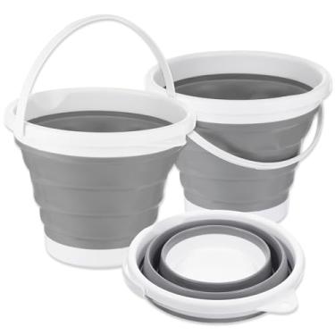 Imagem de COMNICO Balde de limpeza com 2 peças, balde de limpeza de esfregão de plástico portátil dobrável de 10 L, suprimentos de água para uso doméstico, acampamento, pesca, jardim, lavagem de carro