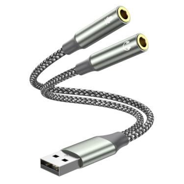 Imagem de Adaptador de áudio USB, placa de som USB. Adaptador de áudio USB para 3,5 mm, USB para fone de ouvido e adaptador de entrada de microfone para Linux/PS4/PS5/fone de ouvido/Mac/laptop/desktops/estação