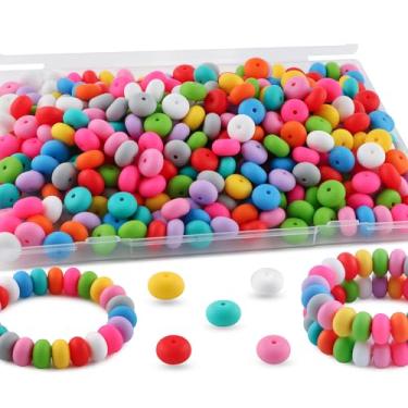 Imagem de HHCFAST 220 contas de silicone de abaco, contas de silicone de lentilha de 14 mm para fabricação de chaveiros, canetas e acessórios de artesanato DIY (multicolorido vibrante)