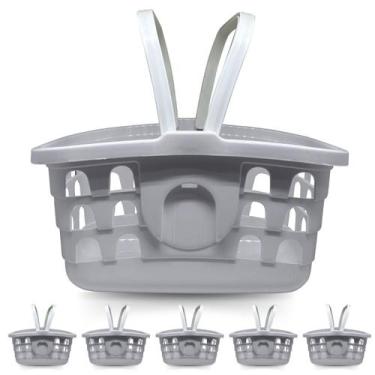 Imagem de Kit 6 Cestinhas de Compras Cinza com Alça Cesta Mercado - Samba Toys