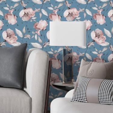 Imagem de Papel Parede Azul Floral Flor Rose Quarto Sala Adesivo 2m - DELIQUADRO