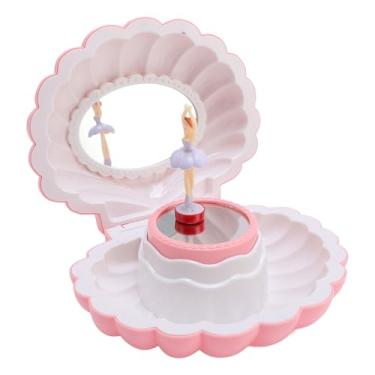 Imagem de Caixa De Jóias Musical Para Meninas, Caixa De Jóias De Bailarina Retro Bonito Forma De Concha Com Espelho De Maquiagem, Caixa De Jóias De Crianças Caixa De Música Giratória (Rosa)