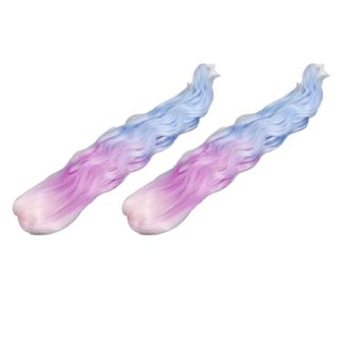 Imagem de Cabelos Falsos Longos e Encaracolados, 2pcs Doll Doll Doll (Gradiente azul rosa) (Gradiente azul roxo rosa)