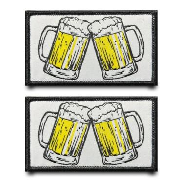 Imagem de 2 peças engraçadas de vidro duplo com gancho e laço de cerveja emblema tático bordado emblema aplique aplique militar para jeans, chapéus, roupas, mochilas, jaqueta, colete, crachá de pano, fantasia