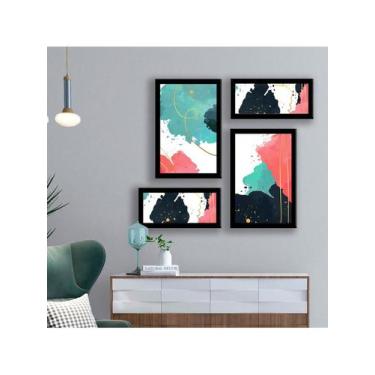 Imagem de Kit 4 Quadros Decorativos Para Quarto Sala Tintas Abstrato Colorido - 
