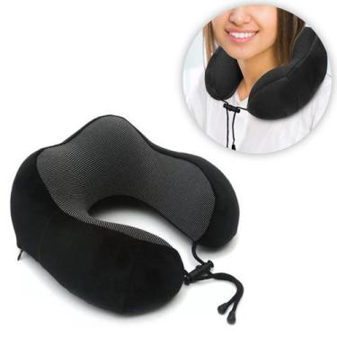 Imagem de Almofada Travesseiro Pescoço Viagem Fecho Ajustável Cor:Preto - Innova