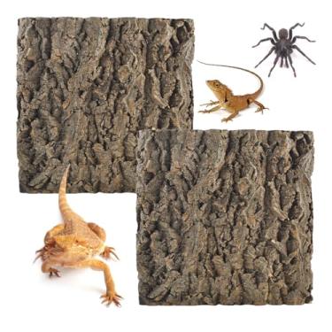 Imagem de MUYG 2 peças de fundo de terrário de cortiça natural, 29 x 29 cm, fundo de casca de réptil, dragão barbudo, 3D, tapete de escalada, decoração de habitat, para lagarto, lagartixa, camaleão, tartaruga