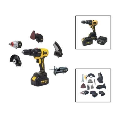 Imagem de Kit Parafusadeira 6 Em 1 Multifuncional Motoserra 2 Baterias