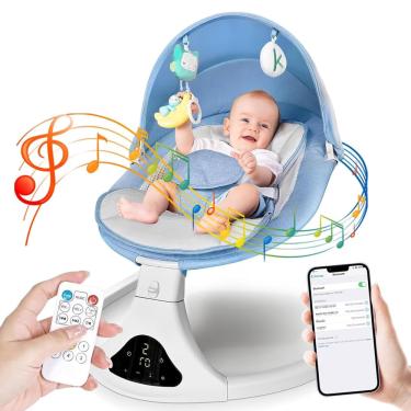 Imagem de Balanço elétrico para bebês e crianças pequenas Balanço infantil portátil com controle remoto, balancim com 5 velocidades, arnês de 3 pontos, 3 posiçõ