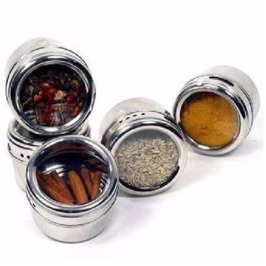 Imagem de Porta Condimento Inox Tempero Magnético Imã Geladeira com 6 - Coisaria