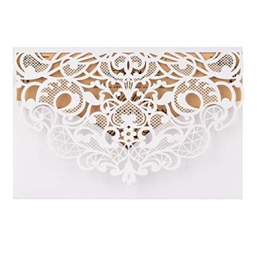 Imagem de Kit de convites de casamento corte a laser branco FOMTOR Lace Convites com envelopes e lençóis internos para casamento, festas de aniversário, chá de bebê, 50 pacotes