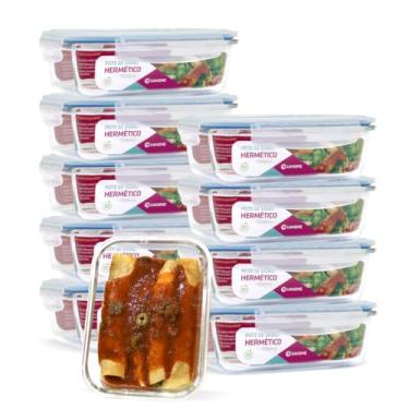 Imagem de Conjunto 10 Potes Vidro Hermetico Marmita 1040ml Retangular