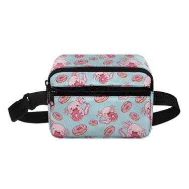 Imagem de Kuiaobaty Pochete infantil para meninas, bolsa com cinto, bolsa tiracolo fofa, Axolote fofo rosquinha rosa, Mochilas de cintura