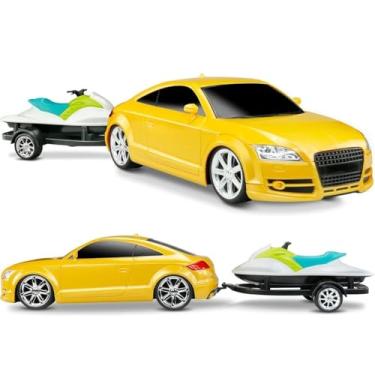 Imagem de Carrinho de Brinquedo com Jet Ski e Reboque, Modelo Esportivo Mini, Coleção, Criança, Brinquedo Infantil, Veículo (Amarelo)