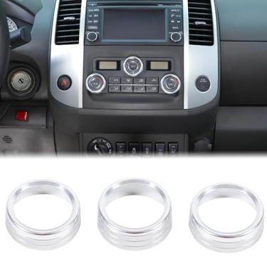 Imagem de Aunginsy Capa de botão de interruptor de ar condicionado para console central de 3 peças compatível com Nissan Frontier 2009-2020 alumínio carro A/C botão de controle climático botão anel círculo