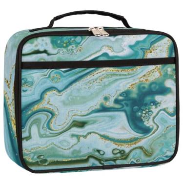 Imagem de YoCosy Lancheira infantil para meninos meninas azul-petróleo dourado textura mármore isolado lancheira reutilizável pequena bolsa térmica recipientes de refeição kit tote para viagens escolares