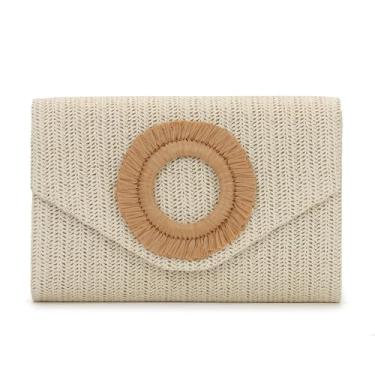 Imagem de GOKTOW Bolsa clutch de palha em vime, bolsas de praia para mulheres, casamento, férias, viagem, festa, 2025, Bege, 9.05 x 2.36 x 5.9 inches