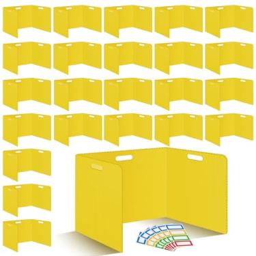 Imagem de 24 peças divisórias de mesa para estudantes de sala de aula pastas de privacidade de plástico divisórias de teste amarelas para mesas de estudantes, divisórias de painel de privacidade com três dobras