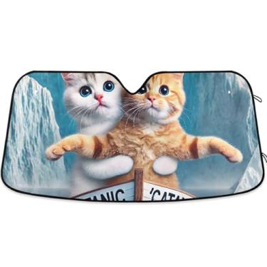 Imagem de Protetores solares de carro Titanic Kitten com estampa de gatos para para-brisa universal retrátil acessórios de carro proteção de para-brisa M, 139,7 cm x 70,1 cm