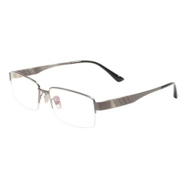 Imagem de HPIRME Armação de óculos retangular de titânio com aro médio, sem aro, para lentes masculinas (tamanho único/cinza)