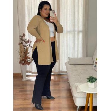 Imagem de Cardigan Colete Plus Size Maxi Longo Manga Longa Para Gordinhas - Wild