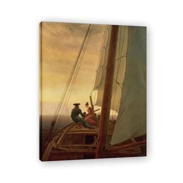 Imagem de NHLDZYH Quadro romântico. (A bordo de um barco à vela) de Caspar David Friedrich. Impressão em tela. Quadros decoração de parede. 80 x 105 cm, moldura interior