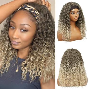 Imagem de cuiud Perucas De Faixa Cabelo Cacheadas, Castanho A Loiro, Para Mulheres Negras - Peruca Curta Ondulada Solta 20 Polegadas, Sintética, Sem Cola, Renda Frontal