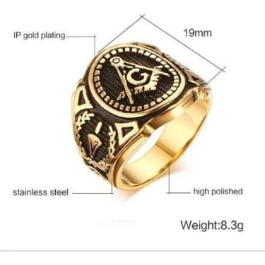 Imagem de Anel Maçonico Redondo Banhado A Ouro Fino Inoxidável C17 - Fanáticos P
