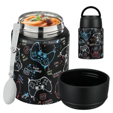 Imagem de Garrafa térmica de sopa de 500 ml para crianças com comida quente, em aço inoxidável, isolada a vácuo, lancheira com colher dobrável, garrafa térmica à prova de vazamento com alça para escola,