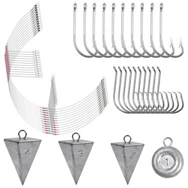 Imagem de SILANON Kit de equipamento de pesca de água salgada para surfe, 36 peças de equipamentos líderes com pirâmide e disco, anzóis círculo e J, equipamento de pesca de água salgada