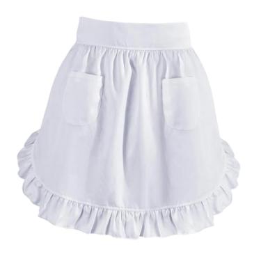 Imagem de WeiLaiKeQi de cintura para cozinha, suprimentos multiuso, respirável, confortável, com bolsos, babados, meio para mulheres, café, loja, Branco