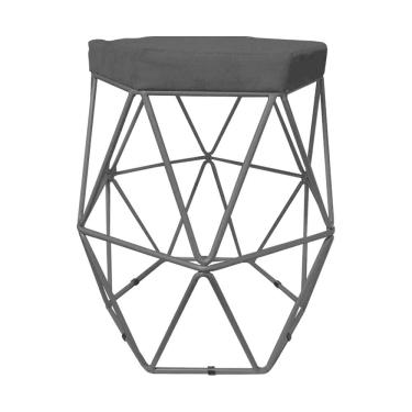 Imagem de 2 Puffs Decorativo Hexagonal Aramado Preto Suede Preto