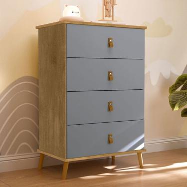 Imagem de Cômoda de Bebê Estrelinha 4 Gavetas Cinza/Natural - Pnr Móveis