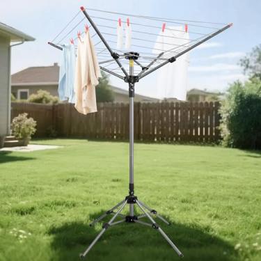 Imagem de Easi Estante de secagem dobrável para guarda-chuva interno e externo, varal retrátil giratório, 4 braços, 2,5 m, espaços para pendurar, 2,5 m, espaço para pendurar roupas, lavanderia, dobrável, para