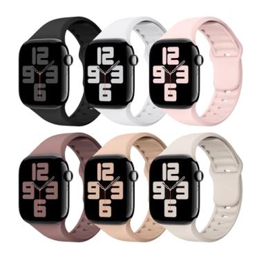 Imagem de STG Sport Pacote com 6 pulseiras de silicone compatíveis com Apple Watch Ultra 3/2/1 de 49 mm, séries 11/10 46/42 mm, 9/8/7 45/41 mm, SE 6/5/4 44/40 mm, 3/2/1 42/38 mm, feminino e masculino