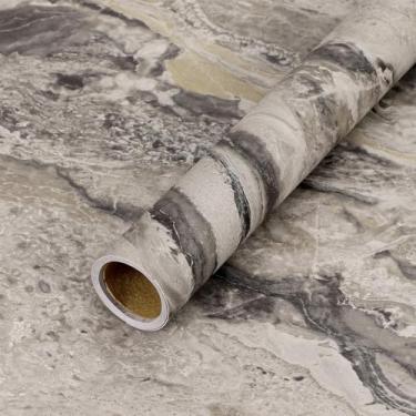 Imagem de Okydoky Papel de parede de mármore cinza prateado descascar e colar, papel de contato para armários, autoadesivo, papel de parede removível para mesas de cozinha 43,9 cm x 998,2 cm, nº A03179K-10