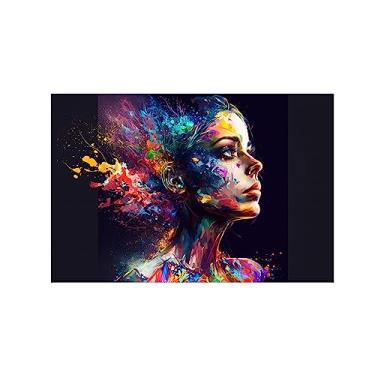 Imagem de Arte de parede em tela de imagem abstrata - Imagem de respingo de cor grafite em tela - Impressão em tela de retrato de mulher - Pintura de decoração de parede de sala de estar moderna 70 x 105 cm 28