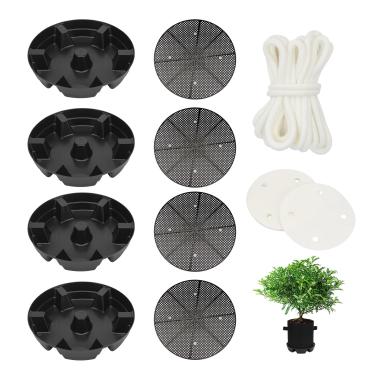 Imagem de KVMORZE Conjunto de 13 peças de suporte de pires de plantas, 14 suportes elevados autoirrigáveis para plantas com tecido de algodão e corda, dispositivos de irrigação automática para vasos de flores