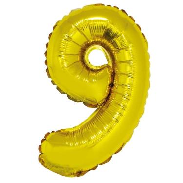 Imagem de Balão Metalizado Silver Festas com Suporte Dourado 16" Número 9