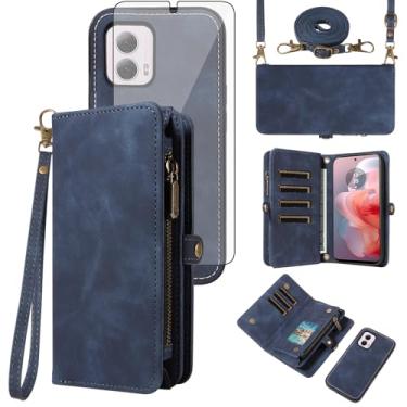 Imagem de Asuwish Capa de celular para Motorola Moto G Power 5G 2024 com zíper carteira destacável com protetor de tela de vidro temperado alça transversal alça flip porta-cartão slot G5 mulheres homens meninas