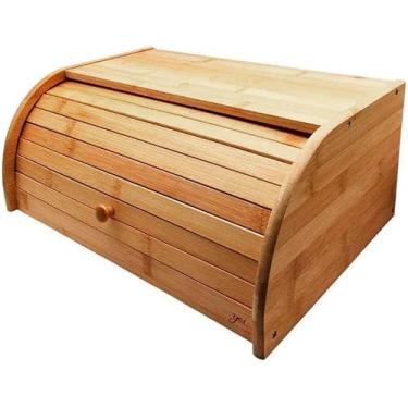 Imagem de Porta Pão Bambu Com Tampa Retrátil 40X27X16CM Perfeita Para Armazenar Pães Bolachas Resistente